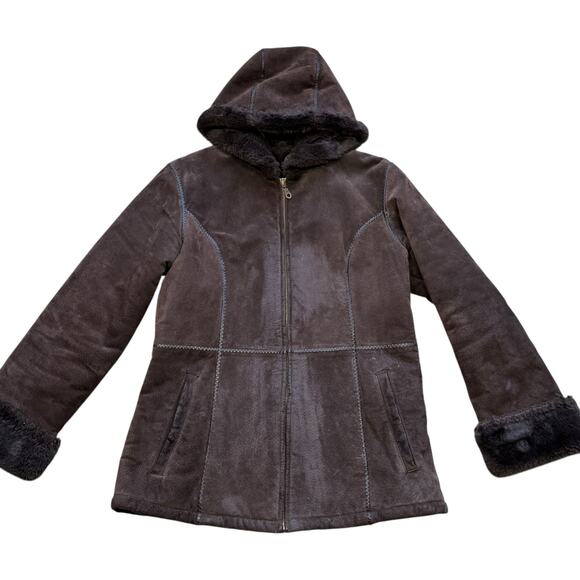 Y2K Wilson Leather Suede Fur Lined Brown Coat Medium - Picture 10 of 16